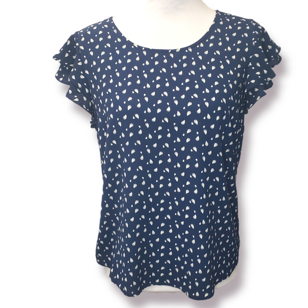 Twine & String Flutter Sleeve Blouse Smiling Water Drops Size Large